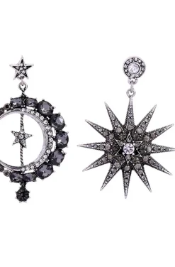 PENDIENTES ESTRELLA Y LUNA CRISTALES NEGRO