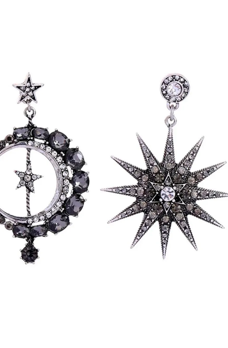 PENDIENTES ESTRELLA Y LUNA CRISTALES NEGRO