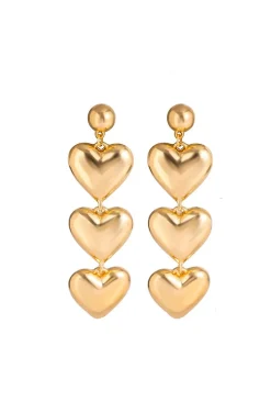 PENDIENTES FILA DE CORAZONES DORADOS