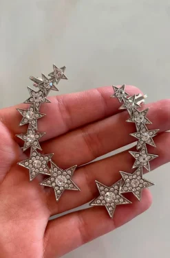 PENDIENTES FILA DE ESTRELLAS PLATA