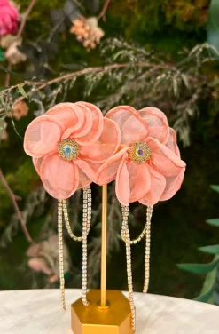 PENDIENTES FLOR CORAL CON BRILLANTITOS