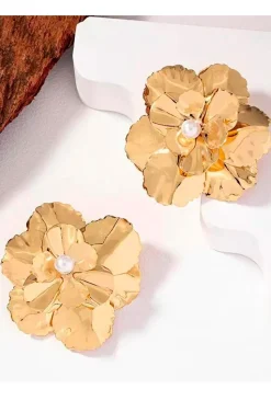 PENDIENTES FLOR DORADA CON PERLA
