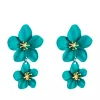 PENDIENTES FLORES AZUL PETROLEO