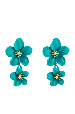 PENDIENTES FLORES AZUL PETROLEO