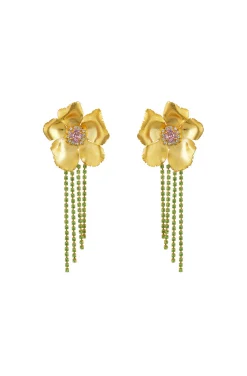 PENDIENTES FLORES DORADAS Y CRISTALES DE SWAROVSKI