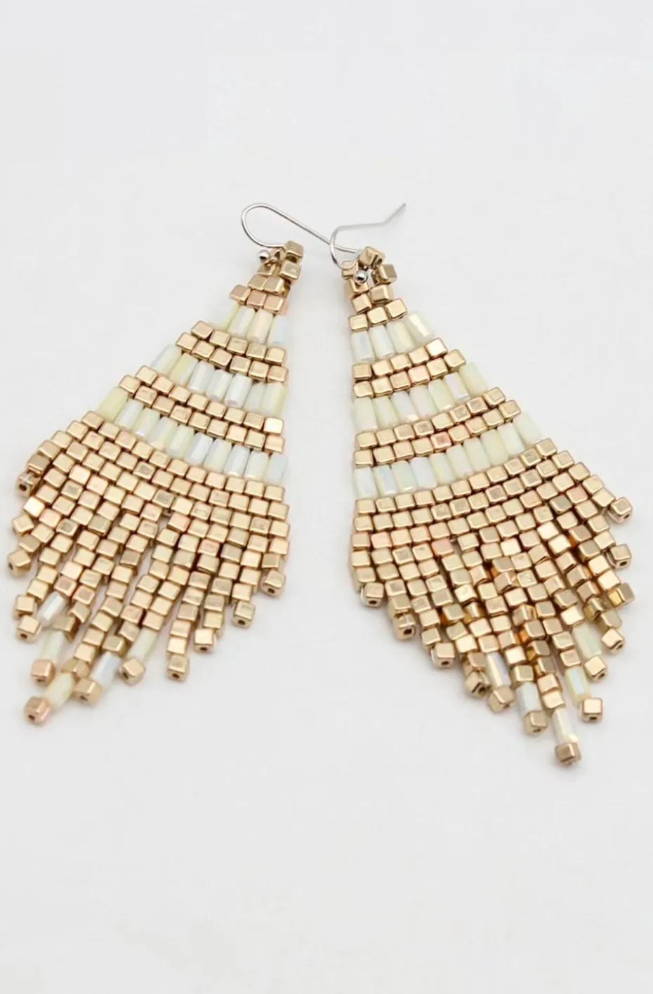 PENDIENTES HIPPIE CHIC ABALORIOS BLANCO