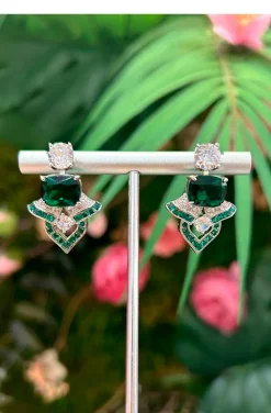PENDIENTES JOYA ESMERALDA Y CIRCONITAS