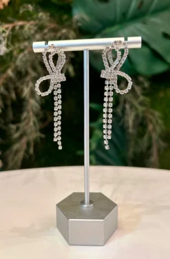 PENDIENTES LAZADAS CRISTALES PLATA