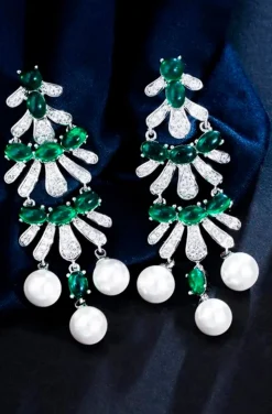 PENDIENTES PERLAS Y ESMERALDAS