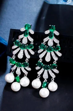 PENDIENTES PERLAS Y ESMERALDAS