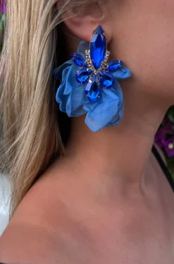 PENDIENTES PETALOS FLOR AZUL