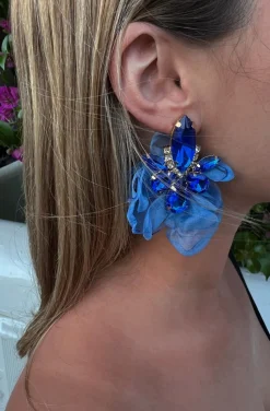 PENDIENTES PETALOS FLOR AZUL