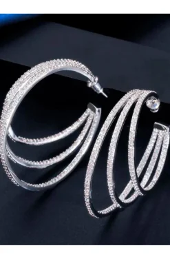 PENDIENTES TRES AROS CRISTALES PLATA