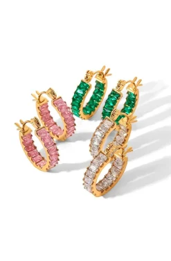 PERNDIENTES DE ARO BAGUETTE ROSA