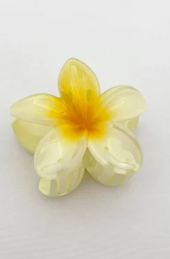 PINZA DEL PELO FLOR HAWAIANA AMARILLO PASTEL