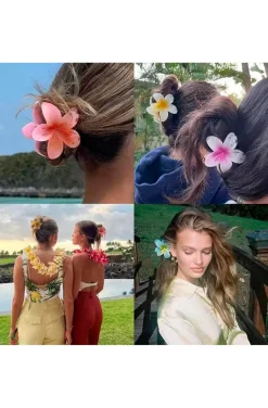 PINZA DEL PELO FLOR HAWAIANA AMARILLO PASTEL