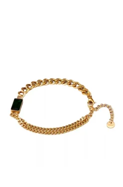 PULSERA CADENAS DORADAS ESMERALDA