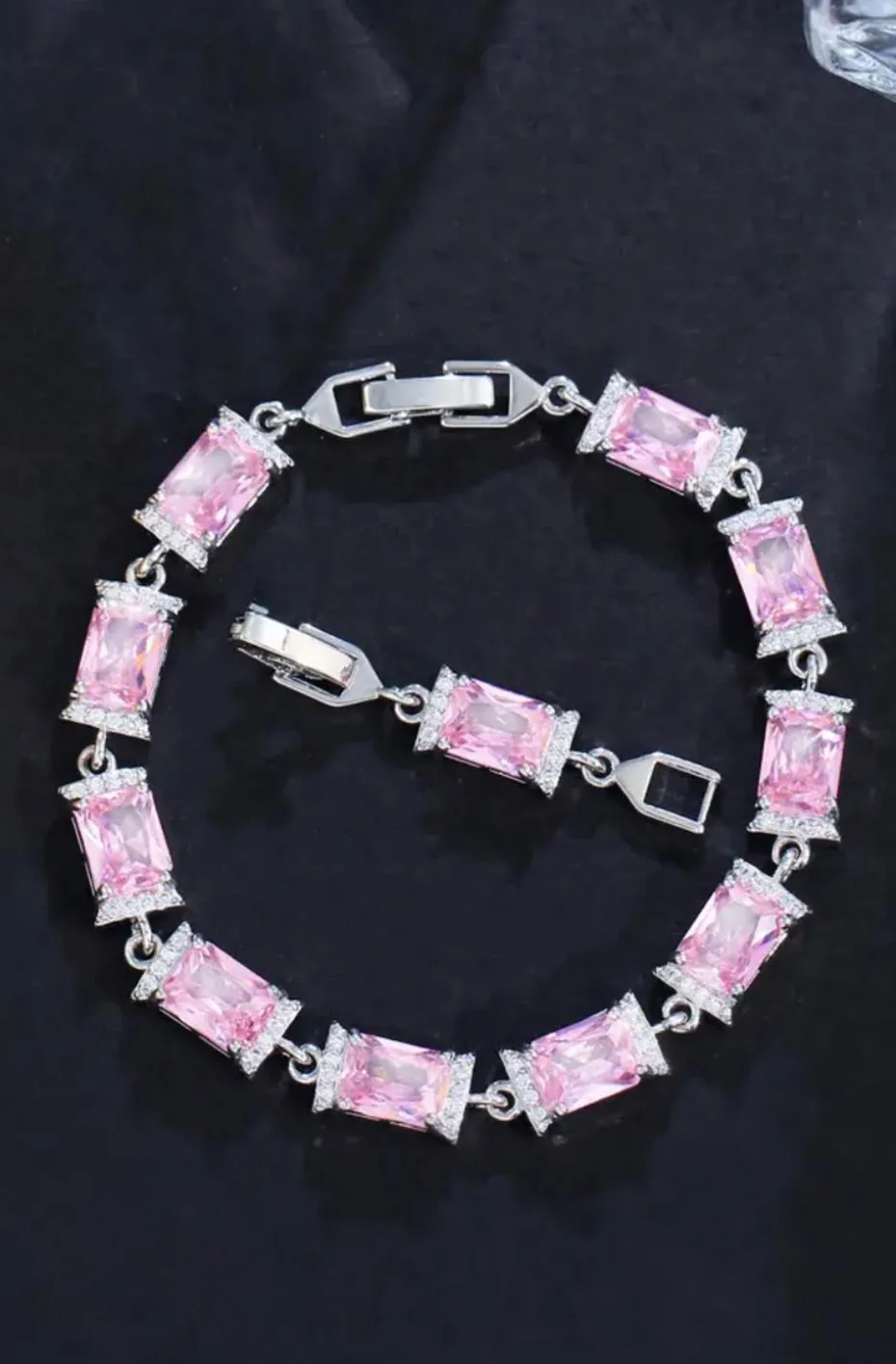 PULSERA CIRCONITAS BAGUETTE ROSA