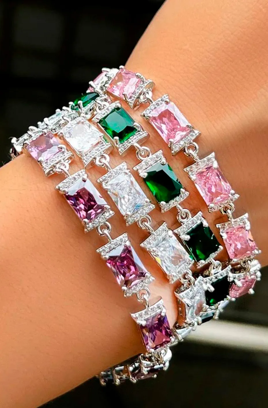 PULSERA CIRCONITAS BAGUETTE ROSA