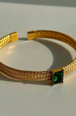 PULSERA DORADA DE ACERO CRISTAL VERDE ESMERALDA