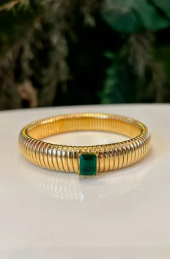 PULSERA DORADA PIEDRA VERDE ESMERALDA