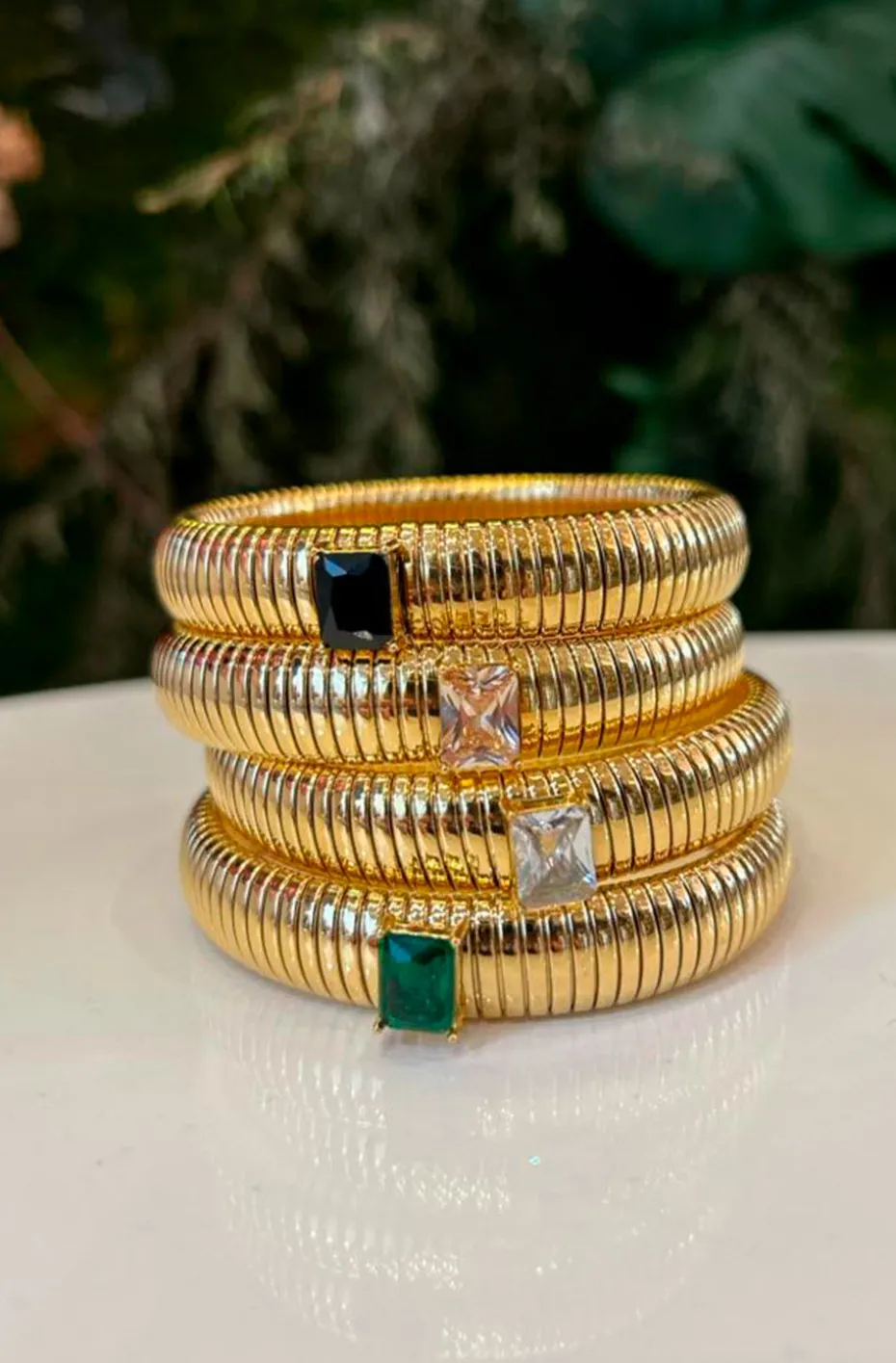 PULSERA DORADA PIEDRA VERDE ESMERALDA