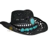 SOMBRERO NEGRO CON TURQUESAS