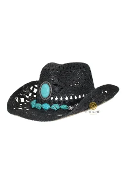 SOMBRERO NEGRO CON TURQUESAS