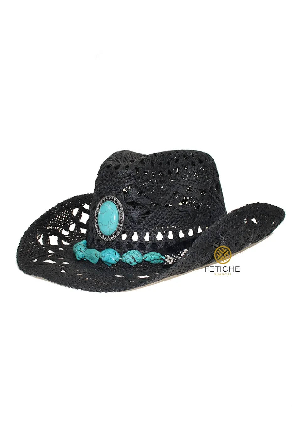 SOMBRERO NEGRO CON TURQUESAS