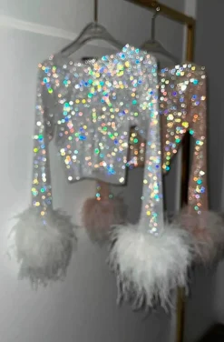 TOP PLATA CRISTALES Y PLUMAS