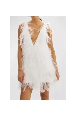VESTIDO DE PLUMAS BLANCO