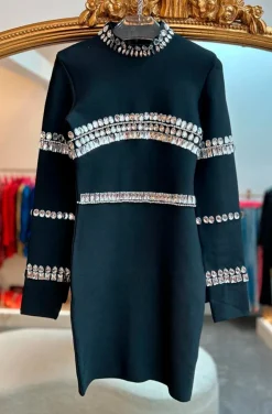 VESTIDO NEGRO DE FIESTA CON CRISTALES