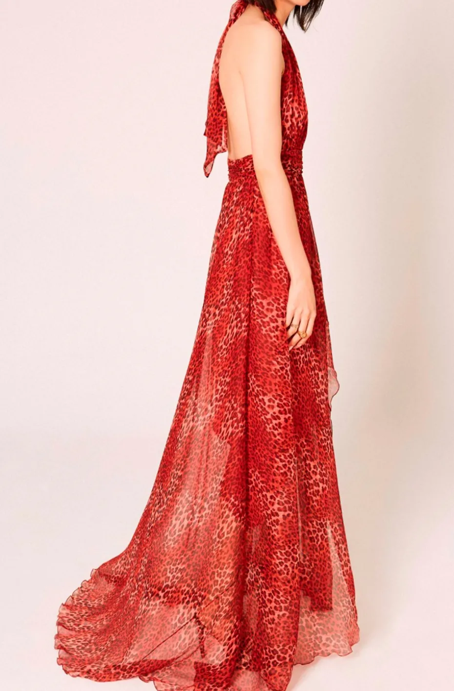 VESTIDO SEDA LEOPARDO ROJO