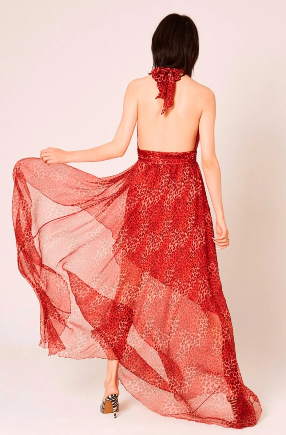 VESTIDO SEDA LEOPARDO ROJO