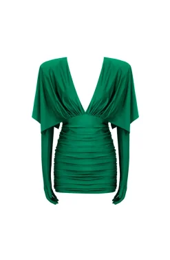 VESTIDO VERDE ESMERALDA CON GUANTES