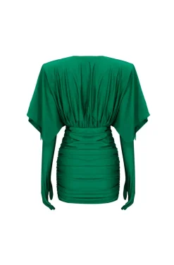 VESTIDO VERDE ESMERALDA CON GUANTES
