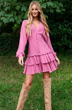 VESTIDO ZAYA BALLOM SLEEVES IN PINK BY FETICHE SUANCES
