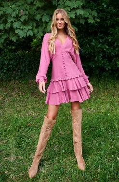 VESTIDO ZAYA BALLOM SLEEVES IN PINK BY FETICHE SUANCES